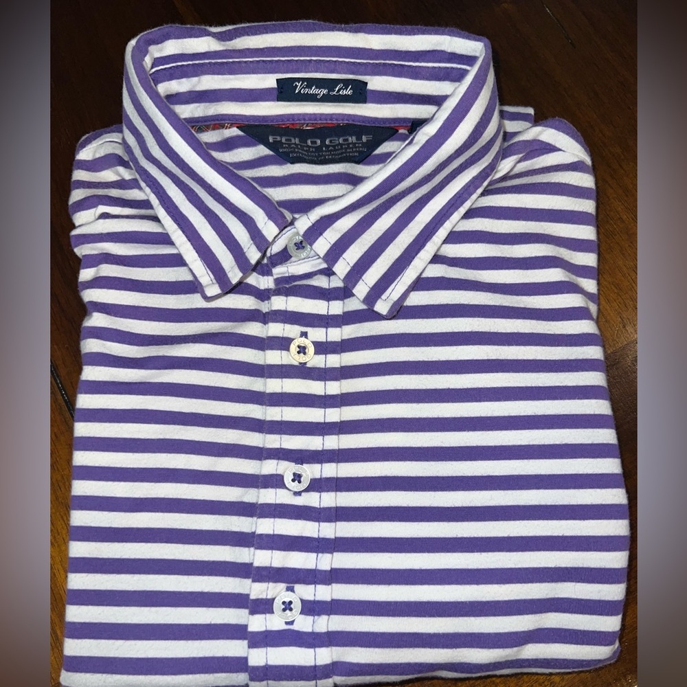 Polo Golf - Purple and White Striped Short-Sleeve Polo - Picture 2 of 2